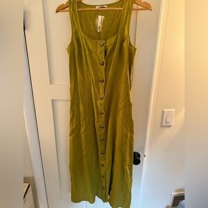 Madewell Sleeveless Chartreuse Button-Down Midi Dress